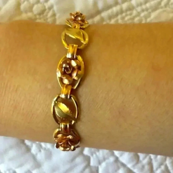 Lady’s Vintage Krementz 14K Overlay Rose and Yellow Gold Bracelet - Picture 1 of 5